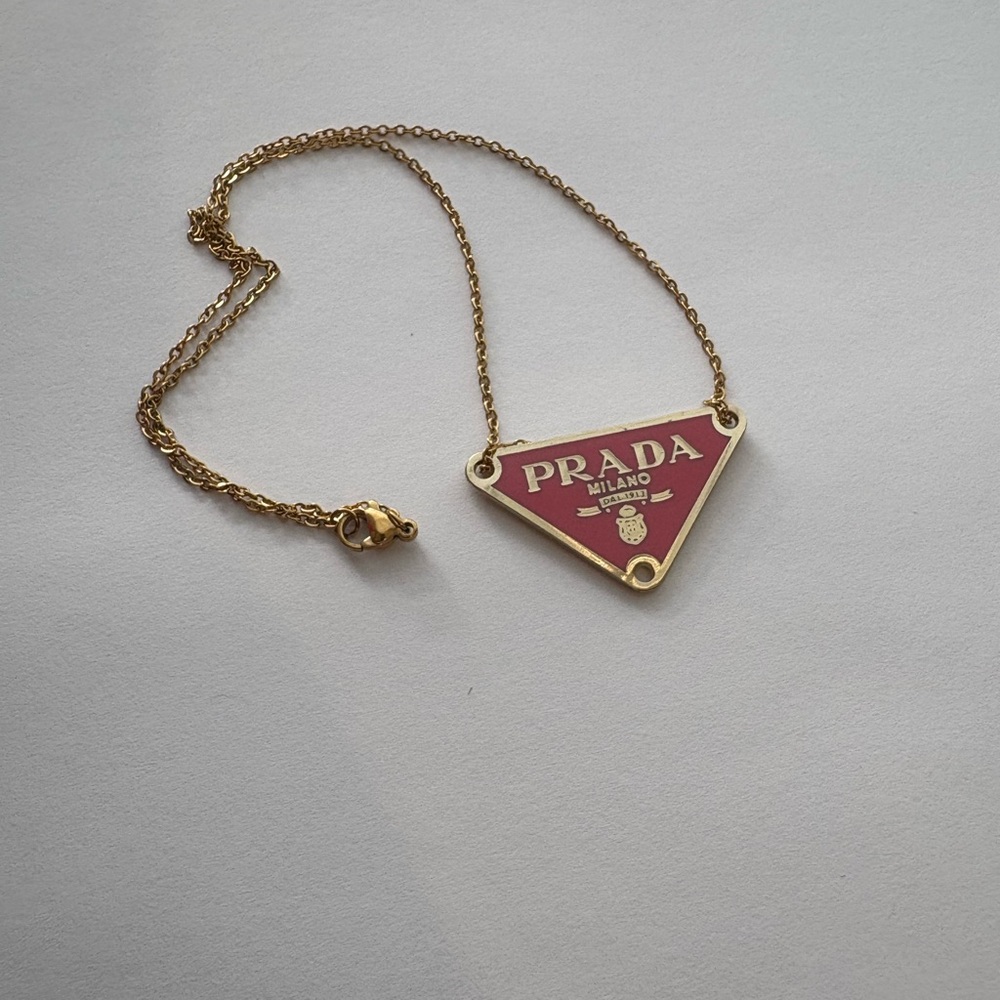 Prada Gold and Red Logo Necklace Upcycled